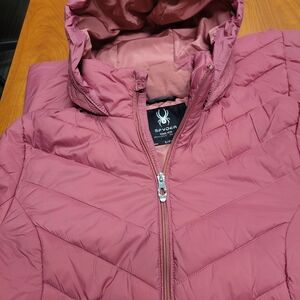 SPYDER Full Zip Boundless Long Puffer Hooded Jacket Mauve Size Small